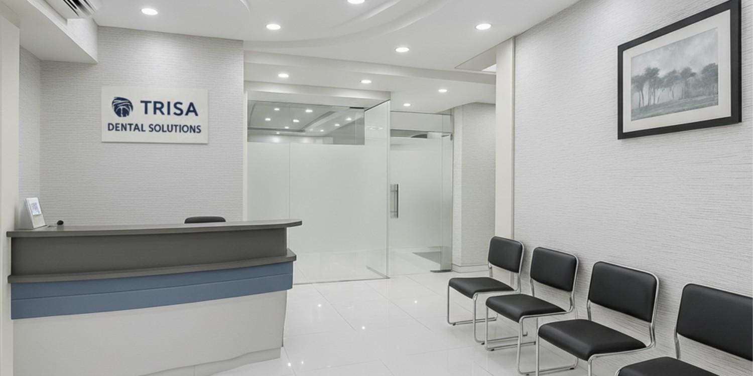 Reception and waiting area at Trisa Dental Solutions, Mulund West
